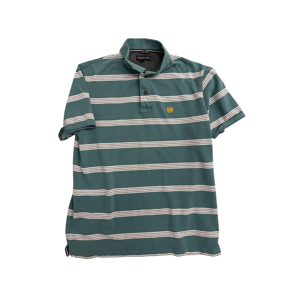 Fahrenheit Mens 2XL Fitted Polo Shirt Teal Green White Striped Pique